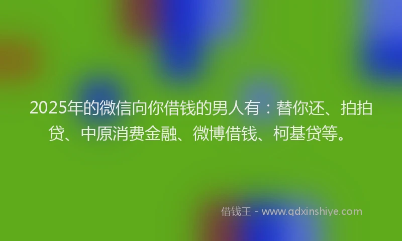 2025年的微信向你借钱的男人有：替你还、拍拍贷、中原消费金融、微博借钱、柯基贷等。