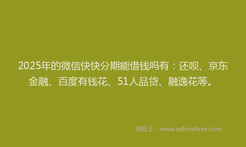 2025年的微信快快分期能借钱吗有：还呗、京东金融、百度有钱花、51人品贷、融逸花等。