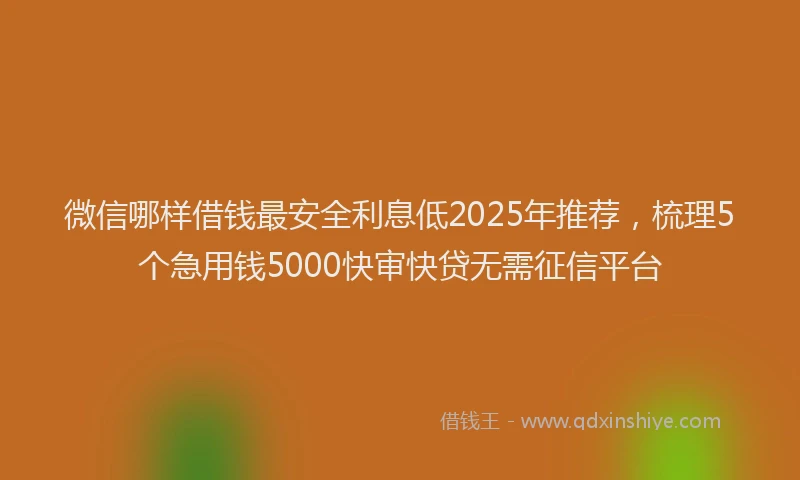 微信哪样借钱最安全利息低2025年推荐，梳理5个急用钱5000快审快贷无需征信平台