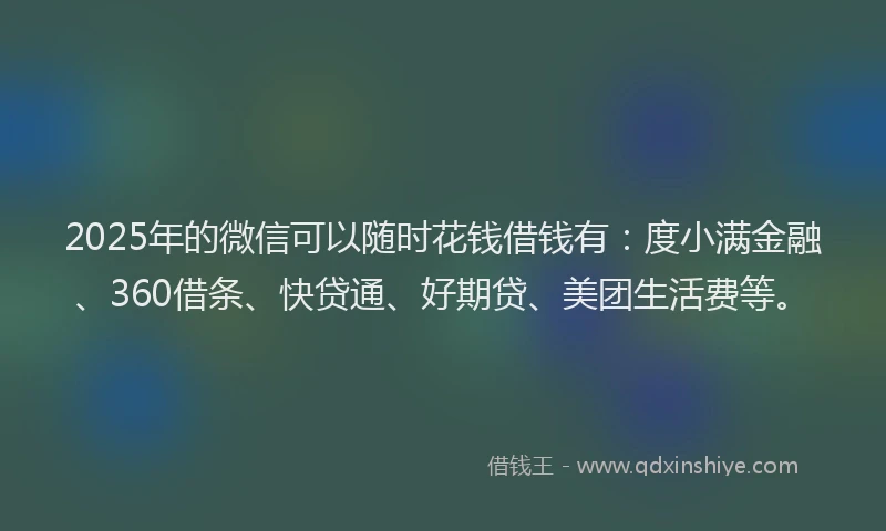 2025年的微信可以随时花钱借钱有：度小满金融、360借条、快贷通、好期贷、美团生活费等。