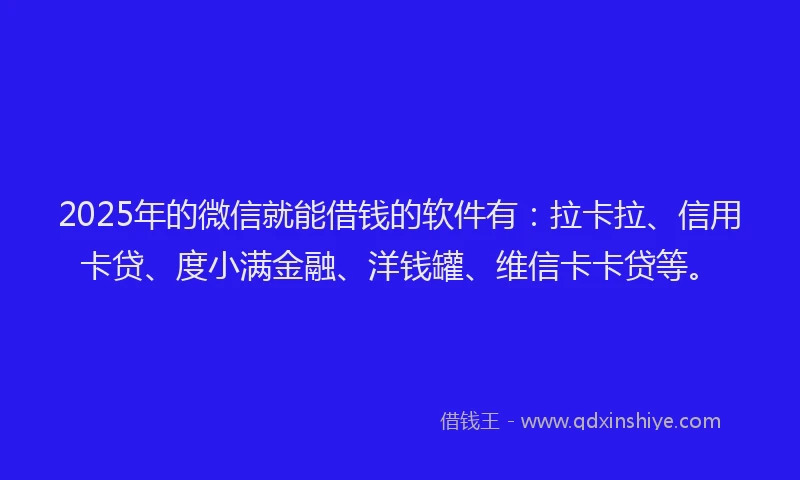 2025年的微信就能借钱的软件有：拉卡拉、信用卡贷、度小满金融、洋钱罐、维信卡卡贷等。