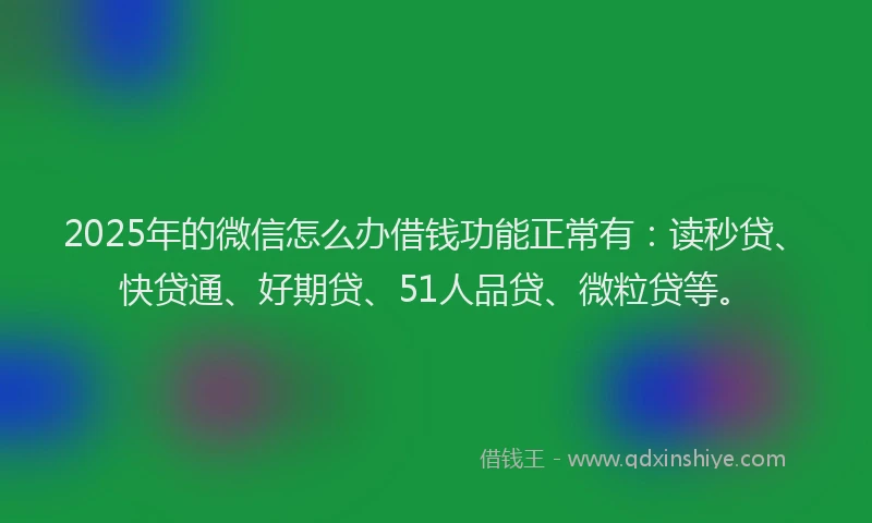 2025年的微信怎么办借钱功能正常有：读秒贷、快贷通、好期贷、51人品贷、微粒贷等。