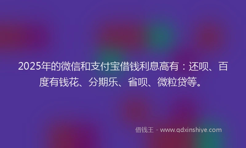 2025年的微信和支付宝借钱利息高有：还呗、百度有钱花、分期乐、省呗、微粒贷等。