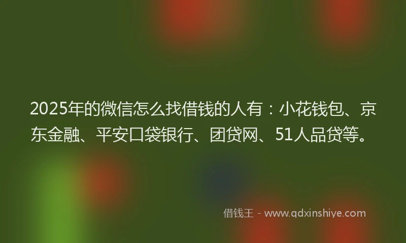 2025年的微信怎么找借钱的人有：小花钱包、京东金融、平安口袋银行、团贷网、51人品贷等。