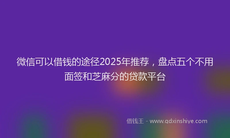 微信可以借钱的途径2025年推荐，盘点五个不用面签和芝麻分的贷款平台