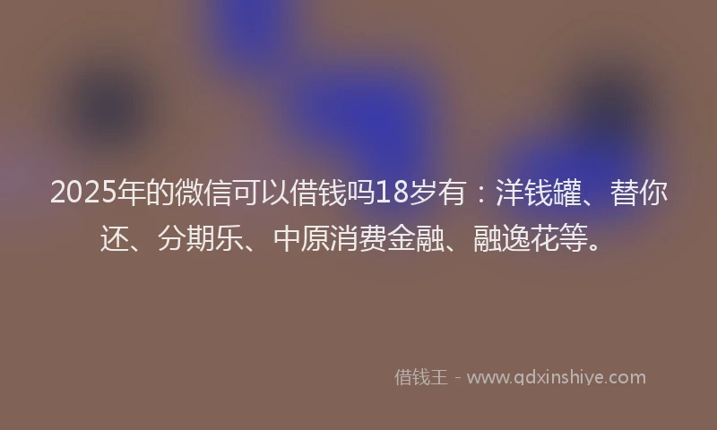 2025年的微信可以借钱吗18岁有：洋钱罐、替你还、分期乐、中原消费金融、融逸花等。