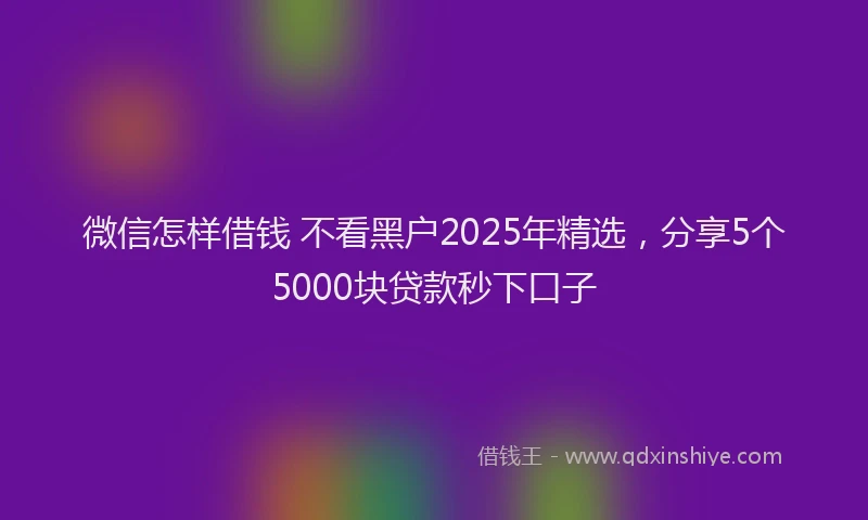 微信怎样借钱 不看黑户2025年精选，分享5个5000块贷款秒下口子