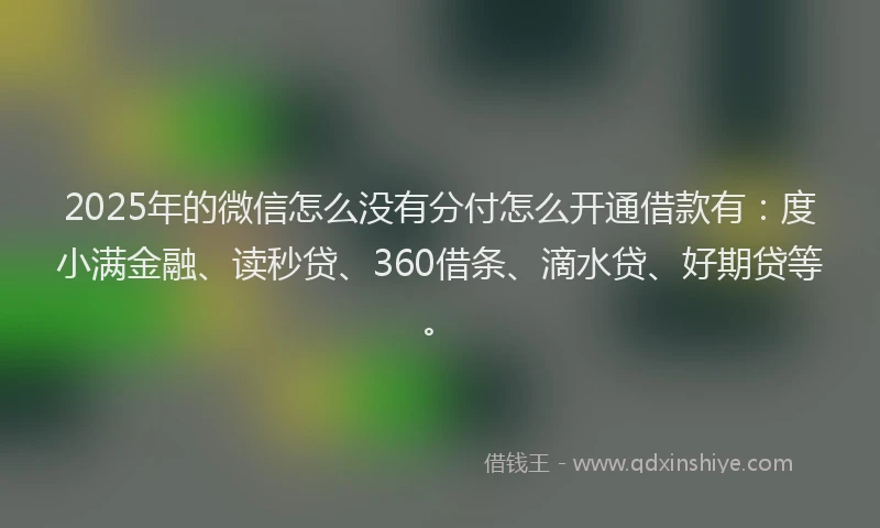 2025年的微信怎么没有分付怎么开通借款有：度小满金融、读秒贷、360借条、滴水贷、好期贷等。