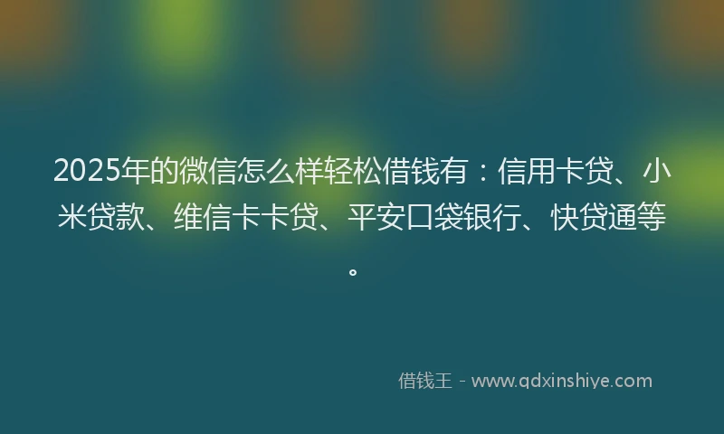 2025年的微信怎么样轻松借钱有：信用卡贷、小米贷款、维信卡卡贷、平安口袋银行、快贷通等。