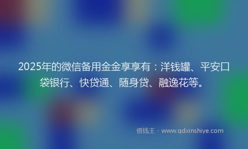 2025年的微信备用金金享享有：洋钱罐、平安口袋银行、快贷通、随身贷、融逸花等。