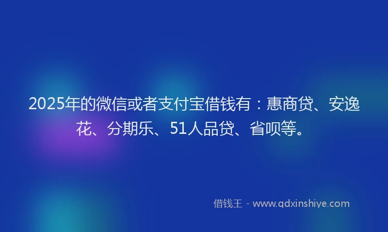 2025年的微信或者支付宝借钱有：惠商贷、安逸花、分期乐、51人品贷、省呗等。