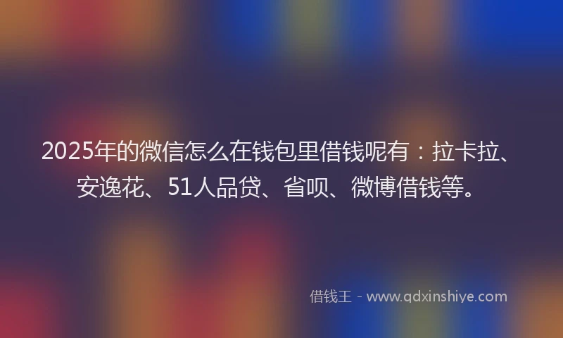 2025年的微信怎么在钱包里借钱呢有：拉卡拉、安逸花、51人品贷、省呗、微博借钱等。