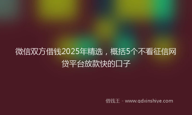 微信双方借钱2025年精选，概括5个不看征信网贷平台放款快的口子