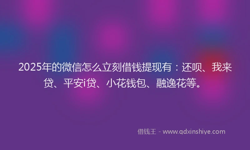 2025年的微信怎么立刻借钱提现有：还呗、我来贷、平安i贷、小花钱包、融逸花等。