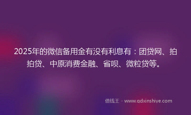 2025年的微信备用金有没有利息有：团贷网、拍拍贷、中原消费金融、省呗、微粒贷等。