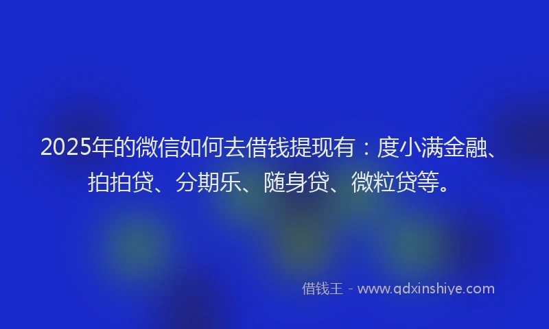 2025年的微信如何去借钱提现有：度小满金融、拍拍贷、分期乐、随身贷、微粒贷等。
