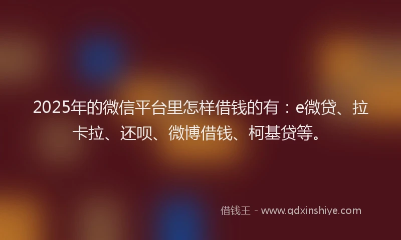 2025年的微信平台里怎样借钱的有：e微贷、拉卡拉、还呗、微博借钱、柯基贷等。