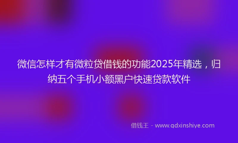 微信怎样才有微粒贷借钱的功能2025年精选，归纳五个手机小额黑户快速贷款软件