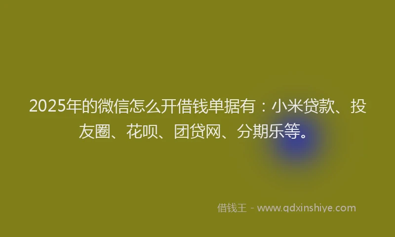 2025年的微信怎么开借钱单据有：小米贷款、投友圈、花呗、团贷网、分期乐等。