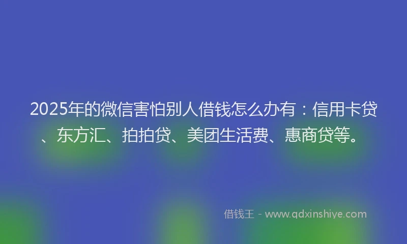 2025年的微信害怕别人借钱怎么办有：信用卡贷、东方汇、拍拍贷、美团生活费、惠商贷等。