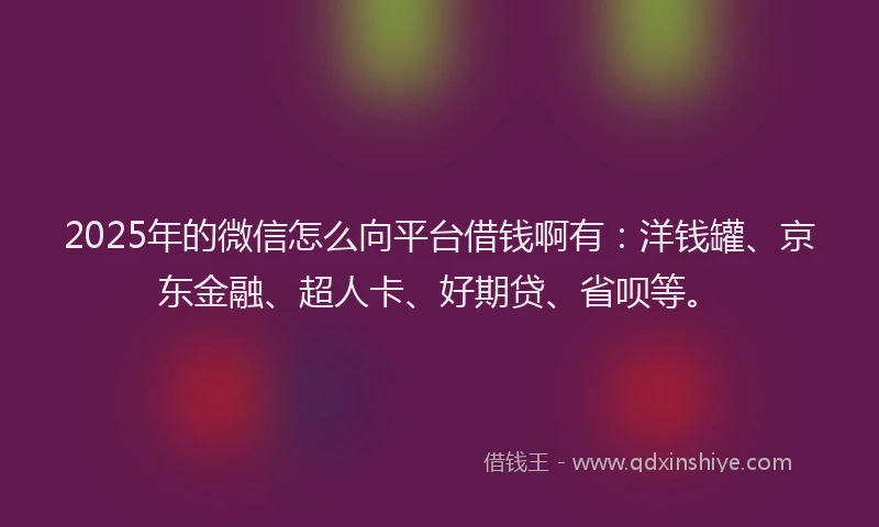 2025年的微信怎么向平台借钱啊有：洋钱罐、京东金融、超人卡、好期贷、省呗等。