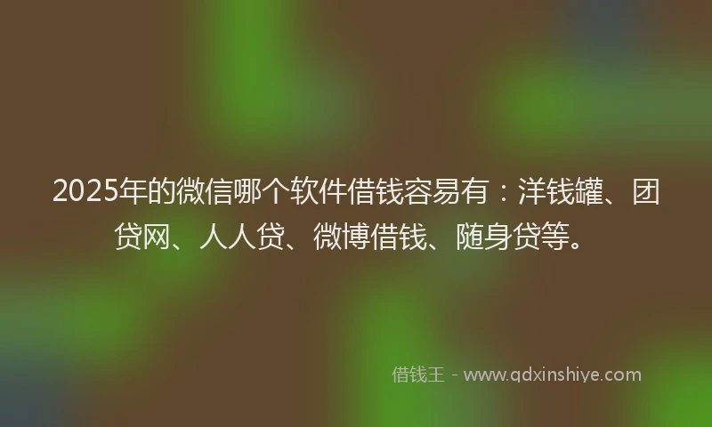 2025年的微信哪个软件借钱容易有：洋钱罐、团贷网、人人贷、微博借钱、随身贷等。