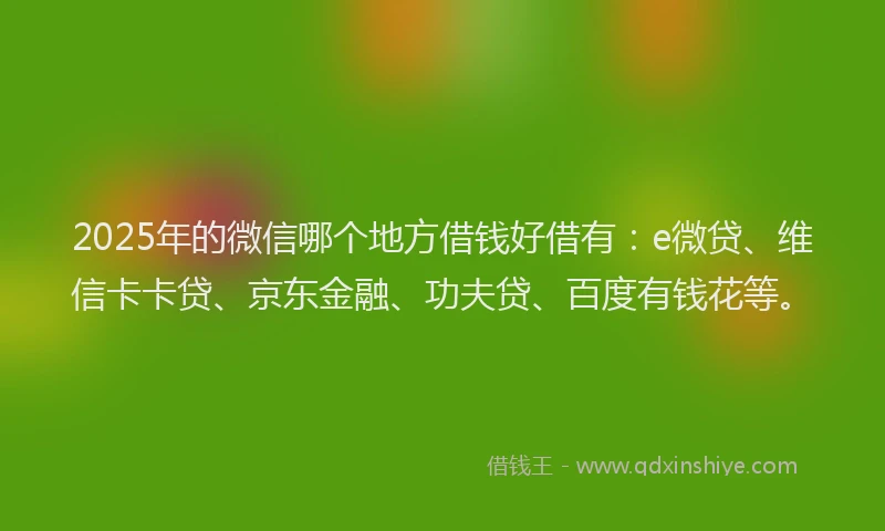 2025年的微信哪个地方借钱好借有：e微贷、维信卡卡贷、京东金融、功夫贷、百度有钱花等。