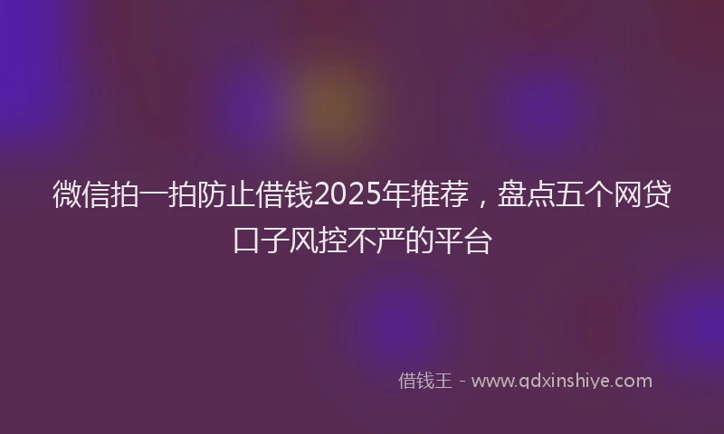 微信拍一拍防止借钱2025年推荐，盘点五个网贷口子风控不严的平台