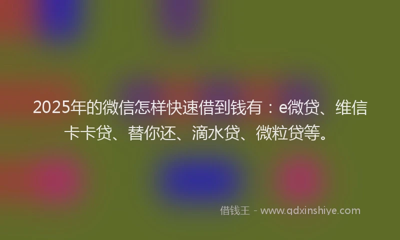 2025年的微信怎样快速借到钱有：e微贷、维信卡卡贷、替你还、滴水贷、微粒贷等。