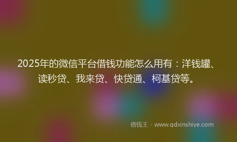 2025年的微信平台借钱功能怎么用有：洋钱罐、读秒贷、我来贷、快贷通、柯基贷等。