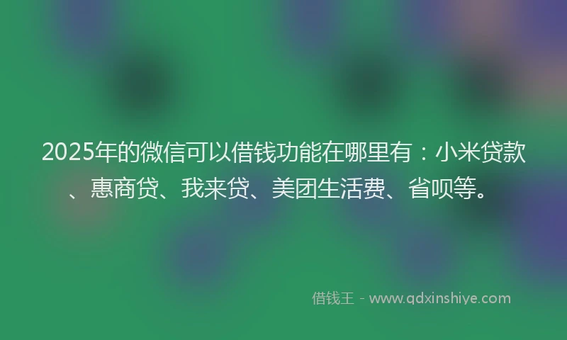 2025年的微信可以借钱功能在哪里有：小米贷款、惠商贷、我来贷、美团生活费、省呗等。