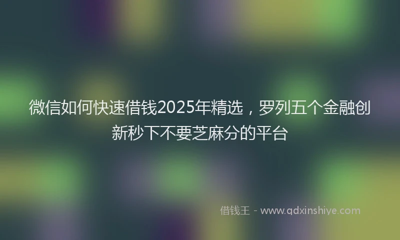 微信如何快速借钱2025年精选，罗列五个金融创新秒下不要芝麻分的平台
