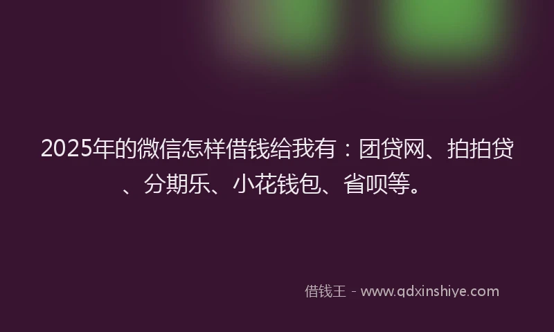 2025年的微信怎样借钱给我有：团贷网、拍拍贷、分期乐、小花钱包、省呗等。
