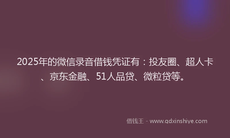 2025年的微信录音借钱凭证有：投友圈、超人卡、京东金融、51人品贷、微粒贷等。