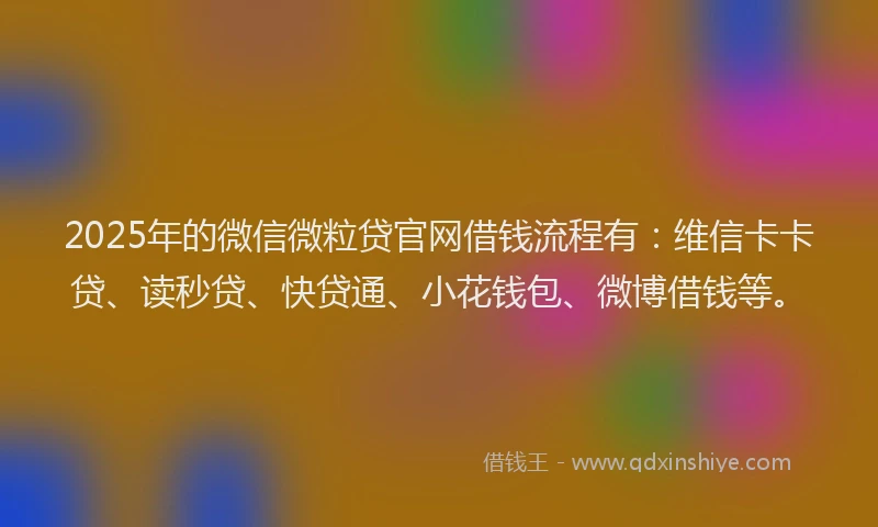 2025年的微信微粒贷官网借钱流程有：维信卡卡贷、读秒贷、快贷通、小花钱包、微博借钱等。