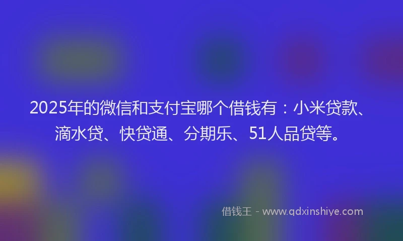 2025年的微信和支付宝哪个借钱有：小米贷款、滴水贷、快贷通、分期乐、51人品贷等。