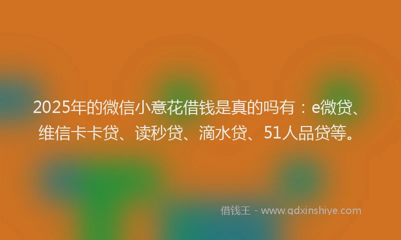 2025年的微信小意花借钱是真的吗有：e微贷、维信卡卡贷、读秒贷、滴水贷、51人品贷等。
