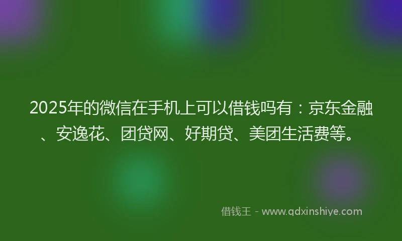 2025年的微信在手机上可以借钱吗有：京东金融、安逸花、团贷网、好期贷、美团生活费等。