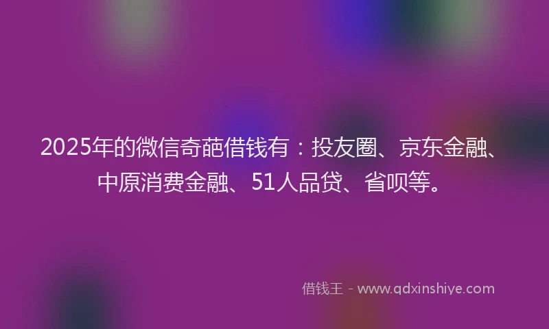 2025年的微信奇葩借钱有：投友圈、京东金融、中原消费金融、51人品贷、省呗等。