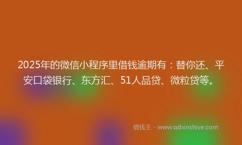 2025年的微信小程序里借钱逾期有：替你还、平安口袋银行、东方汇、51人品贷、微粒贷等。