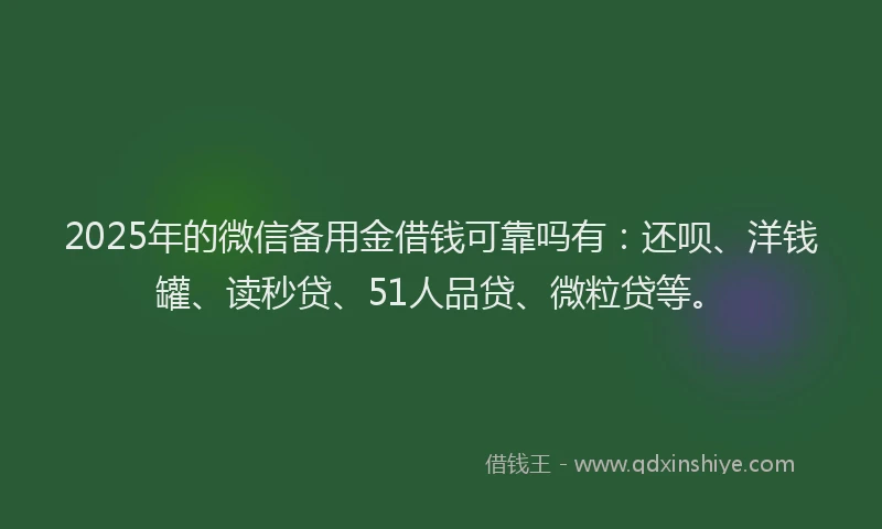 2025年的微信备用金借钱可靠吗有：还呗、洋钱罐、读秒贷、51人品贷、微粒贷等。
