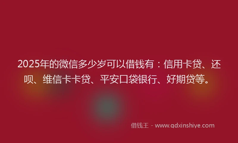 2025年的微信多少岁可以借钱有：信用卡贷、还呗、维信卡卡贷、平安口袋银行、好期贷等。