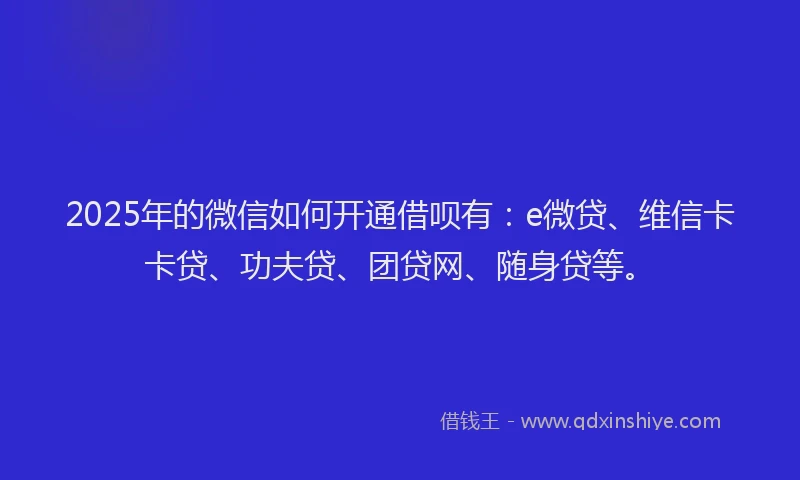 2025年的微信如何开通借呗有：e微贷、维信卡卡贷、功夫贷、团贷网、随身贷等。