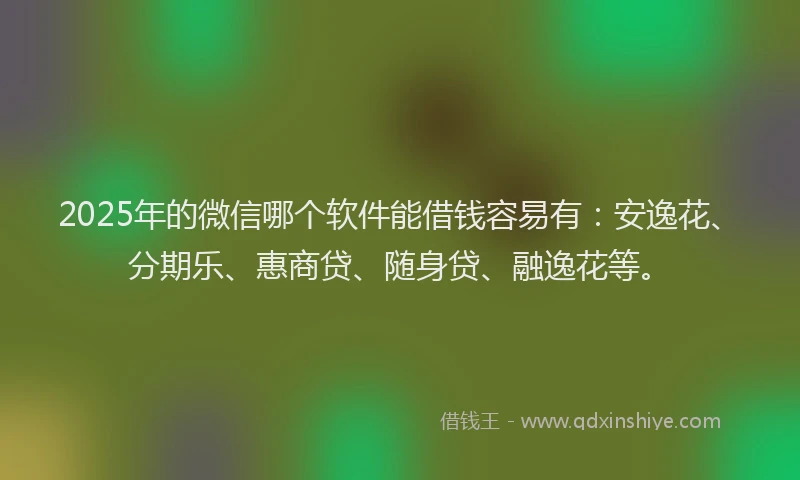 2025年的微信哪个软件能借钱容易有：安逸花、分期乐、惠商贷、随身贷、融逸花等。