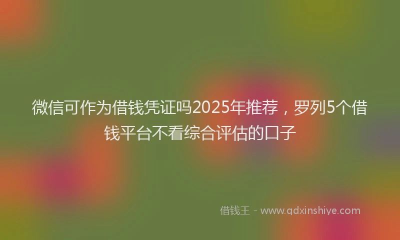 微信可作为借钱凭证吗2025年推荐，罗列5个借钱平台不看综合评估的口子