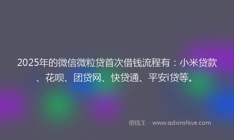 2025年的微信微粒贷首次借钱流程有：小米贷款、花呗、团贷网、快贷通、平安i贷等。