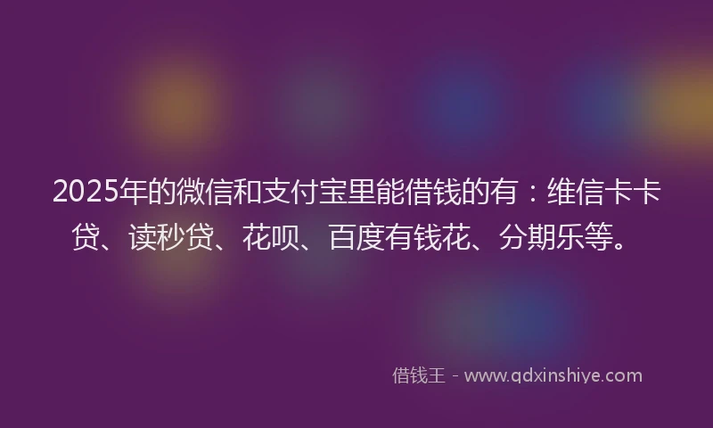 2025年的微信和支付宝里能借钱的有：维信卡卡贷、读秒贷、花呗、百度有钱花、分期乐等。