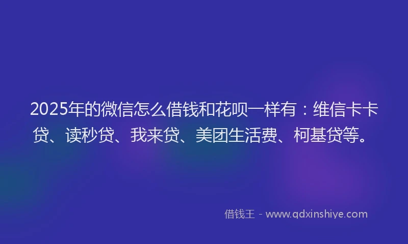 2025年的微信怎么借钱和花呗一样有：维信卡卡贷、读秒贷、我来贷、美团生活费、柯基贷等。