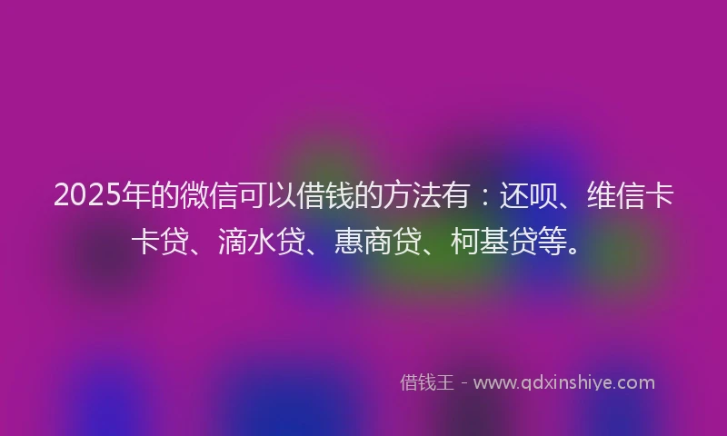 2025年的微信可以借钱的方法有：还呗、维信卡卡贷、滴水贷、惠商贷、柯基贷等。