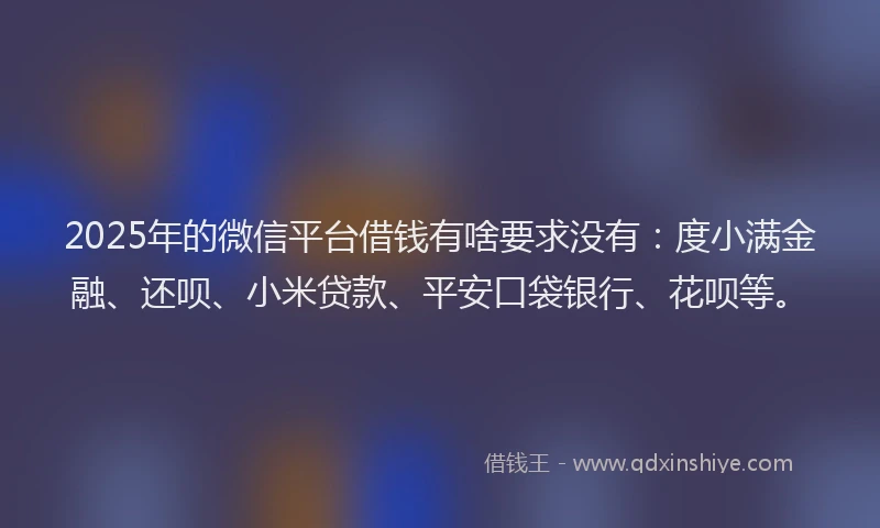2025年的微信平台借钱有啥要求没有：度小满金融、还呗、小米贷款、平安口袋银行、花呗等。